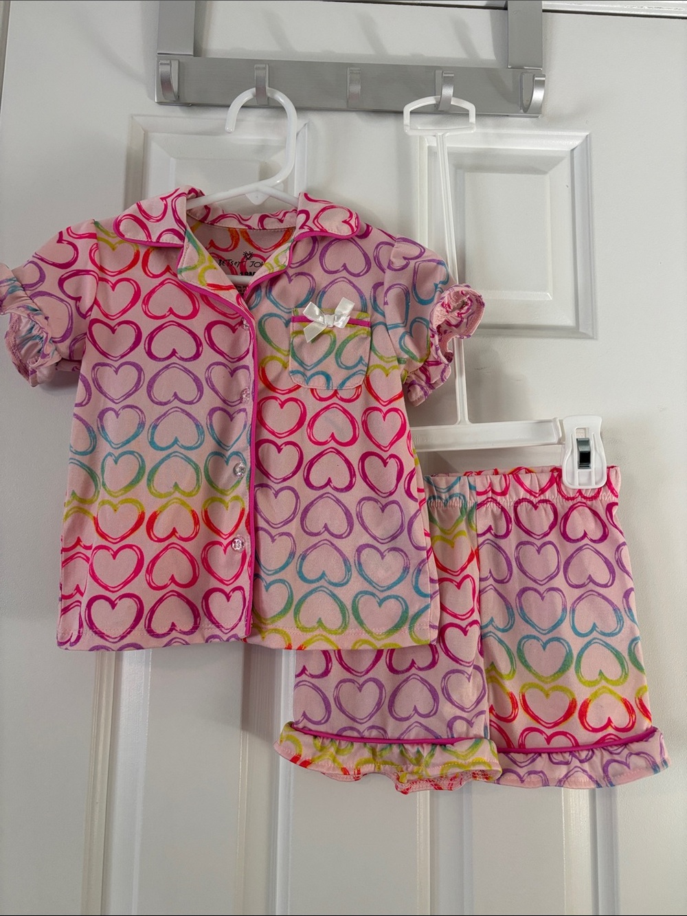 Betsey Johnson Pink Rainbow Heart Short Pajama Set